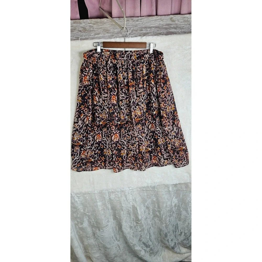 Liz Claiborne Womens XL Floral Chiffon Midi Skirt Elastic Waist Purple Orange‎